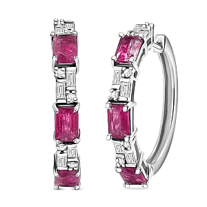 D'Joy Niassa Ruby and Moissanite 6.35 ctw Linear Luxe Earrings in Rhodium Over Sterling Silver