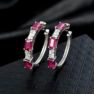 D'Joy Niassa Ruby and Moissanite 6.35 ctw Linear Luxe Earrings in Rhodium Over Sterling Silver