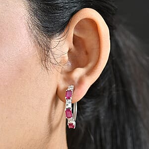 D'Joy Niassa Ruby and Moissanite 6.35 ctw Linear Luxe Earrings in Rhodium Over Sterling Silver