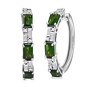 D'Joy Chrome Diopside and Moissanite 4.00 ctw Linear Luxe Earrings in Rhodium Over Sterling Silver