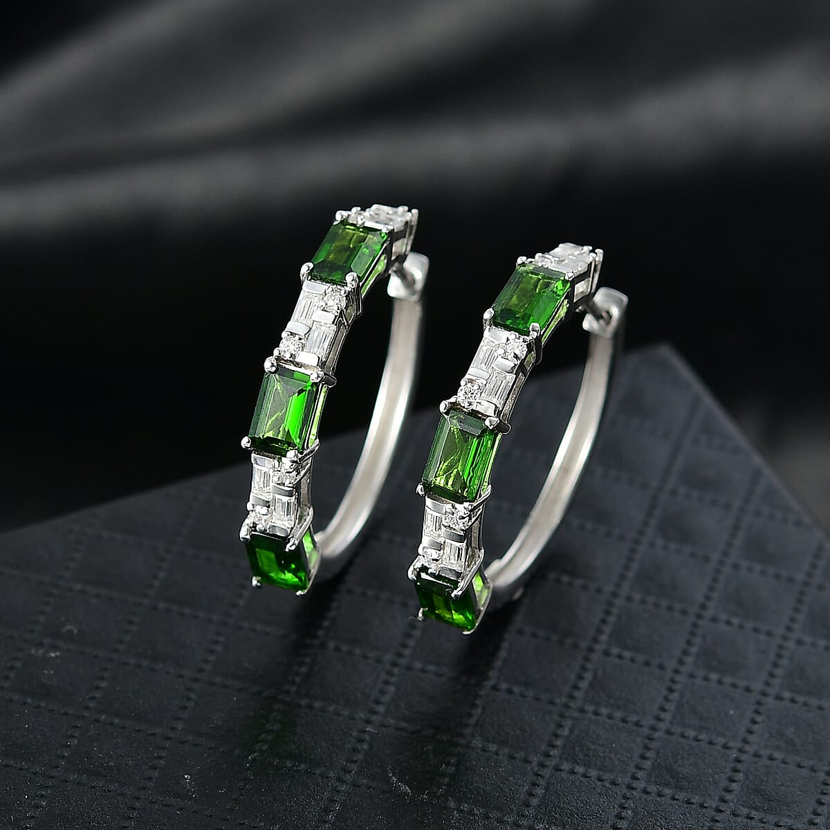 D'Joy Chrome Diopside and Moissanite 4.00 ctw Linear Luxe Earrings in Rhodium Over Sterling Silver image number 1