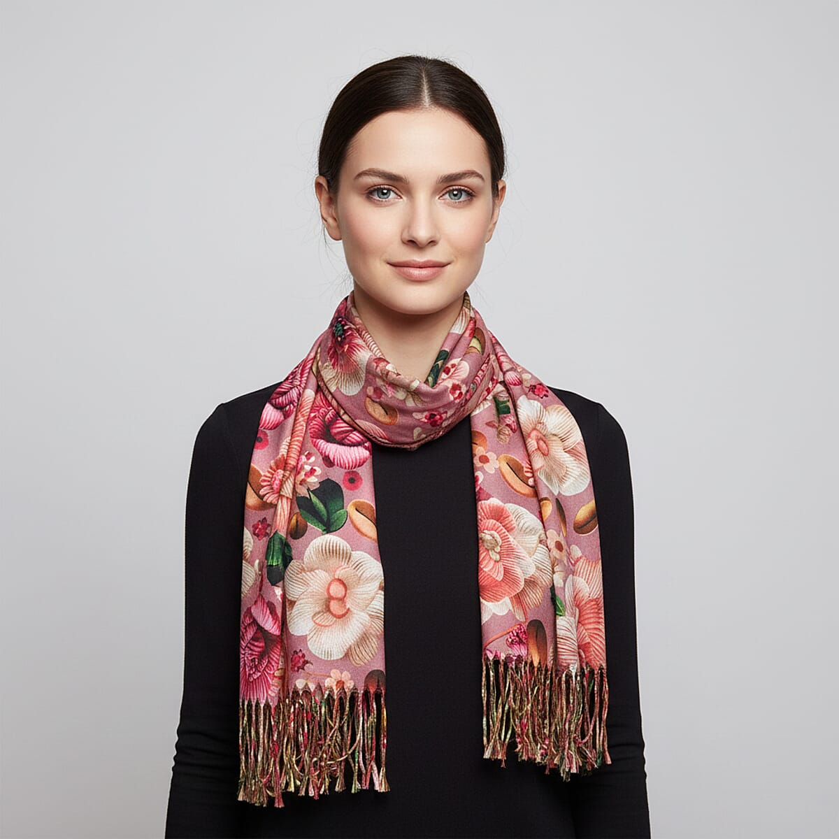 La Marey Pink Floral Printed Scarf image number 0