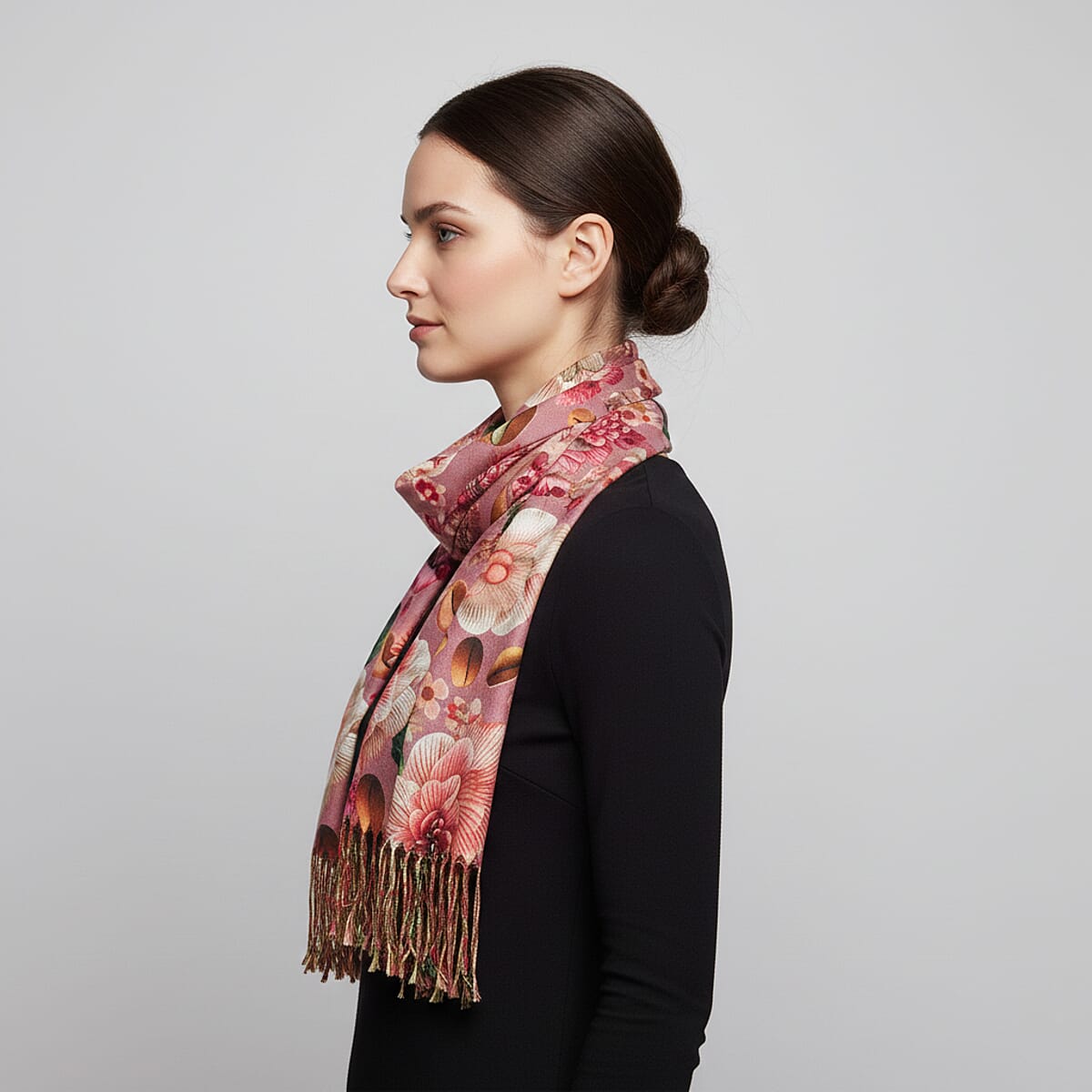 La Marey Pink Floral Printed Scarf image number 1