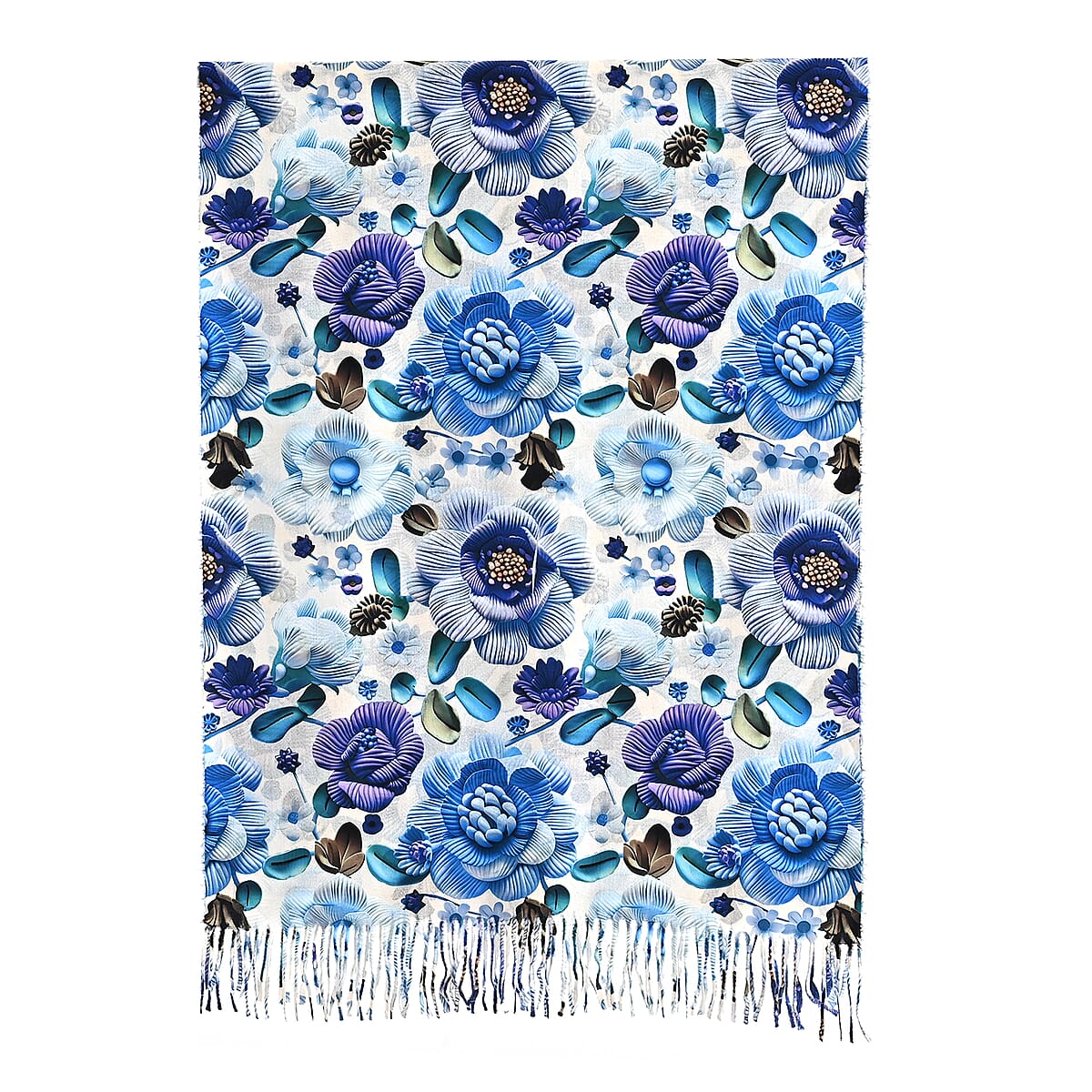 La Marey Blue Floral Printed Scarf image number 3