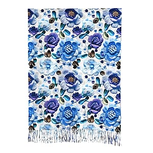 La Marey Blue Floral Printed Scarf