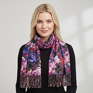 La Marey Magenta Floral Printed Scarf