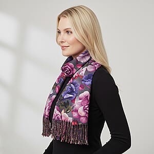 La Marey Magenta Floral Printed Scarf