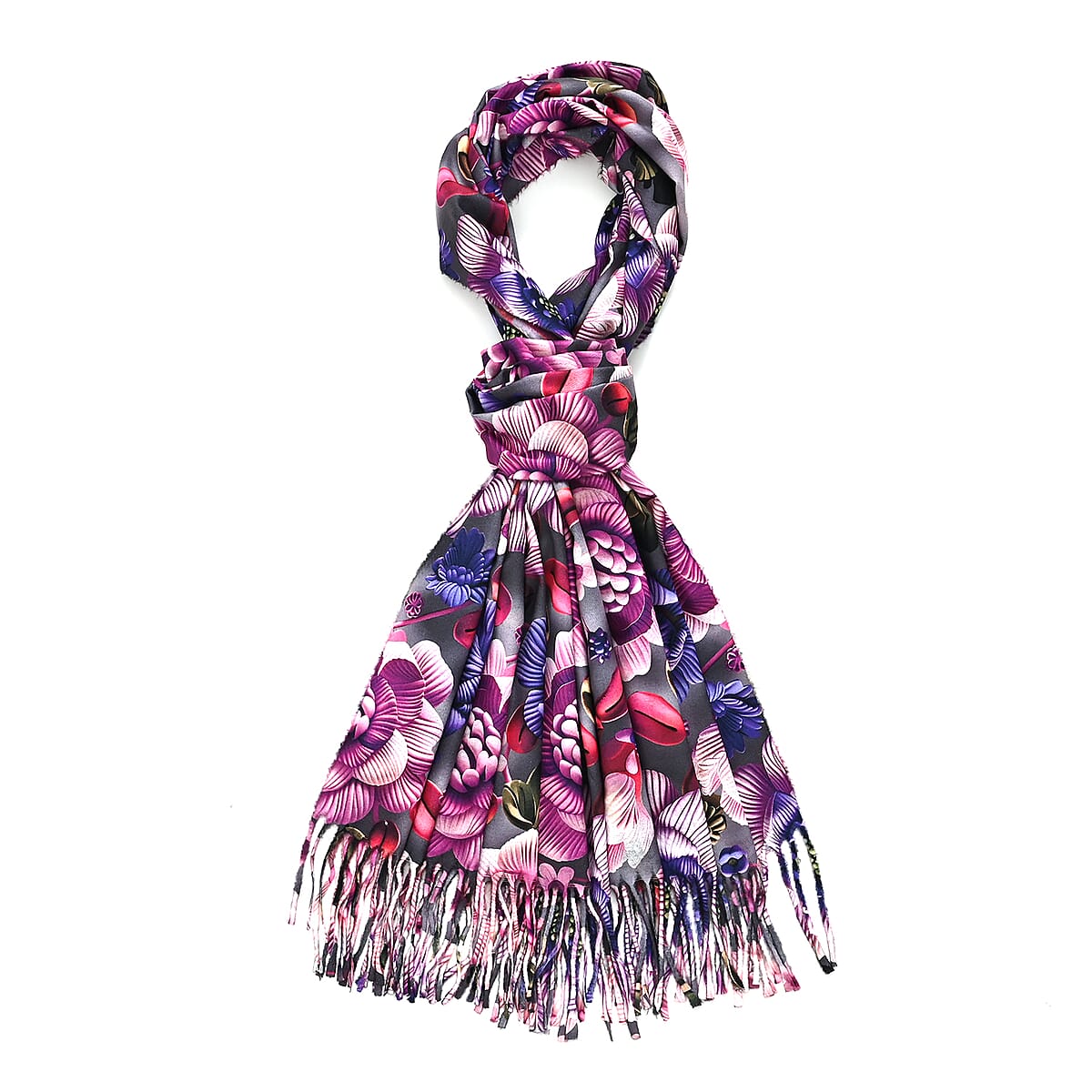 La Marey Magenta Floral Printed Scarf image number 2
