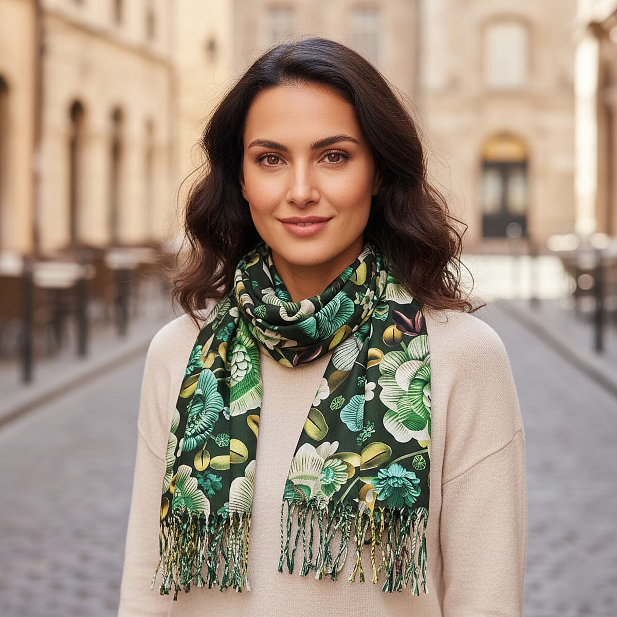 La Marey Green Floral Printed Scarf image number 0
