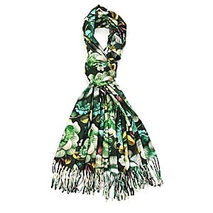 La Marey Green Floral Printed Scarf