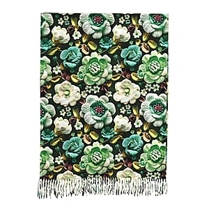 La Marey Green Floral Printed Scarf