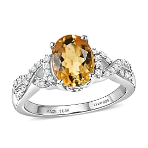 D'Joy Brazilian Citrine and White Zircon 2.10 ctw Ring in Rhodium Over Sterling Silver (Size 10.0)
