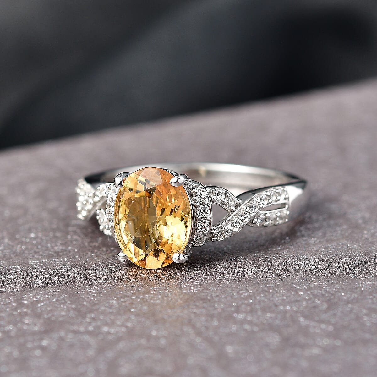 D'Joy Brazilian Citrine and White Zircon 2.10 ctw Ring in Rhodium Over Sterling Silver (Size 10.0) image number 1