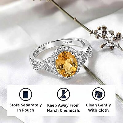 D'Joy Brazilian Citrine and White Zircon 2.10 ctw Ring in Rhodium Over Sterling Silver (Size 10.0)