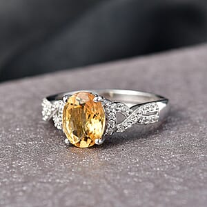 D'Joy Brazilian Citrine and White Zircon 2.10 ctw Ring in Rhodium Over Sterling Silver (Size 11.0)