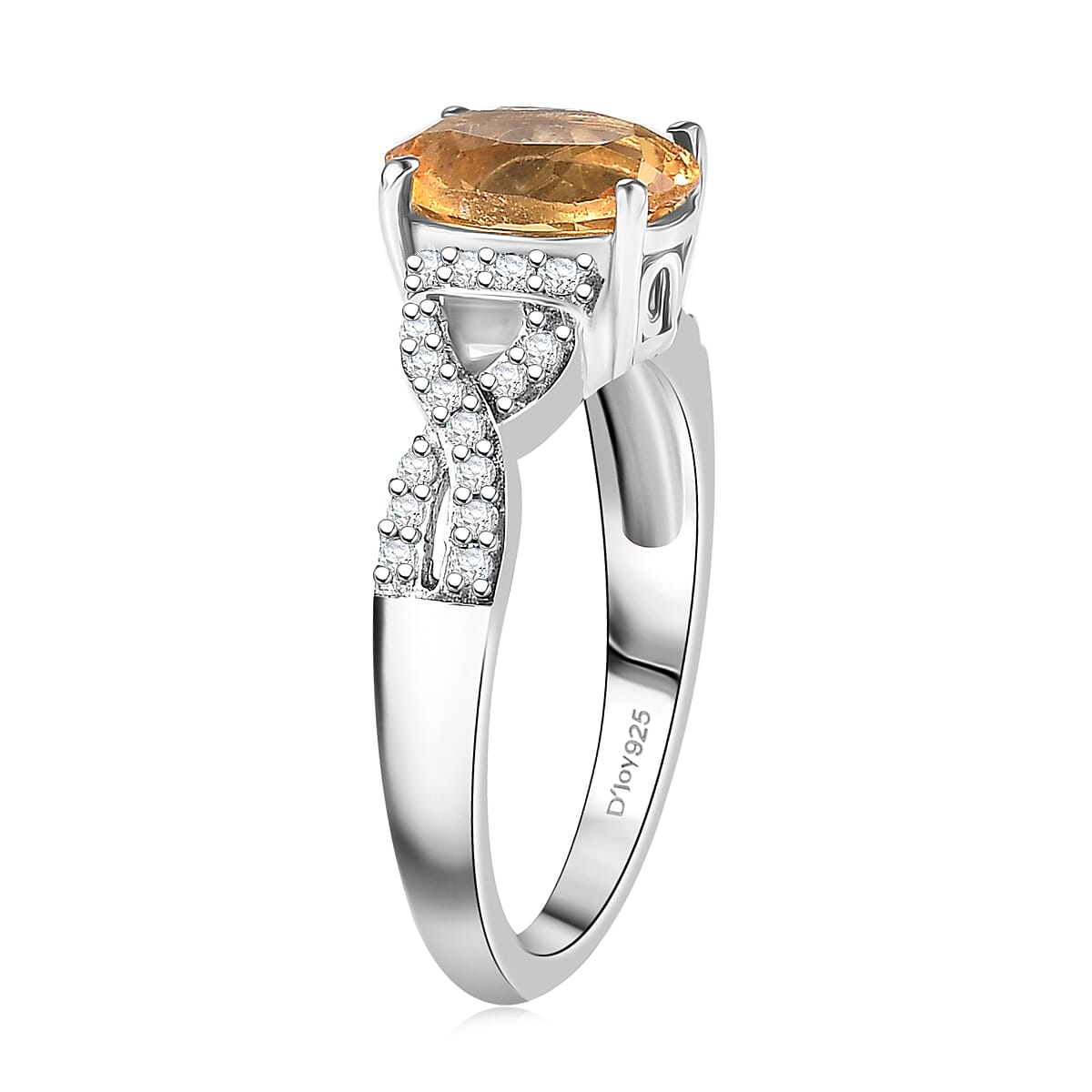 D'Joy Brazilian Citrine, White Zircon Ring in Rhodium Over Sterling Silver (Size 10.0) 2.10 ctw image number 3