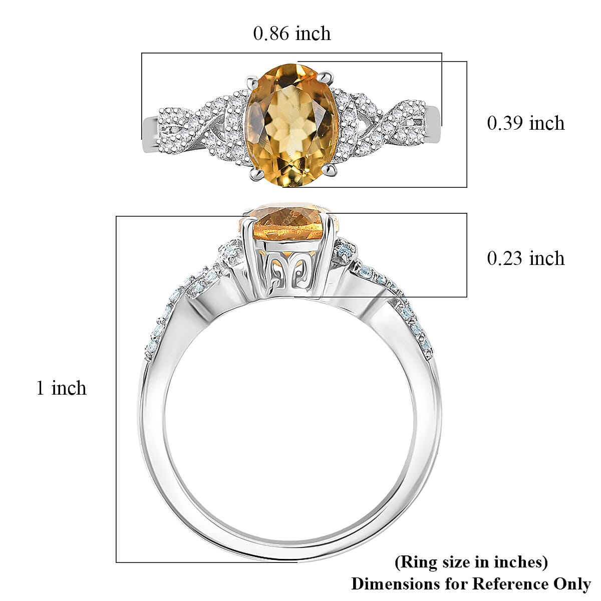 D'Joy Brazilian Citrine, White Zircon Ring in Rhodium Over Sterling Silver (Size 10.0) 2.10 ctw image number 5