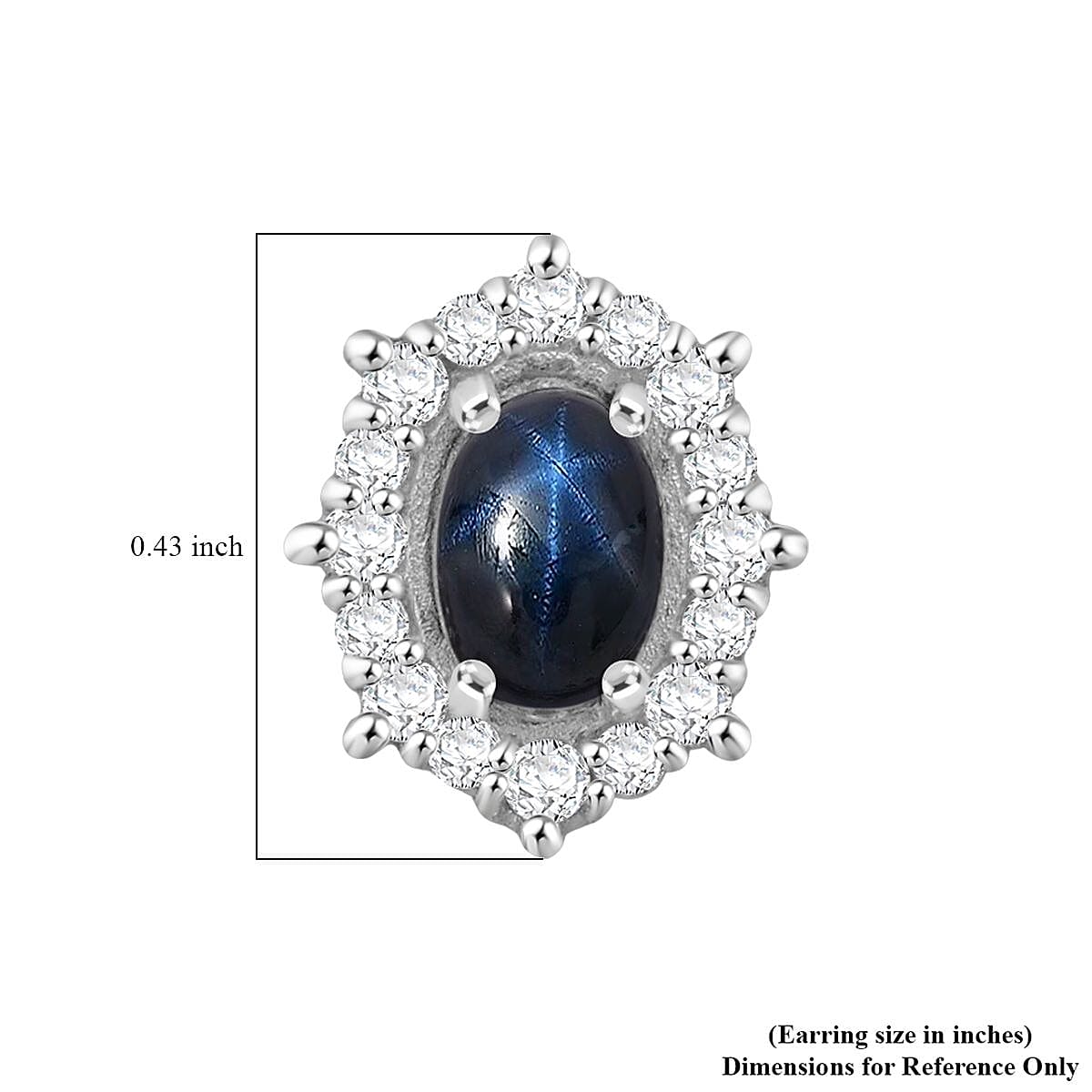 Doorbuster D'Joy Blue Star Sapphire (DF) and White Zircon 2.30 ctw Stud Earrings in Rhodium Over Sterling Silver image number 5