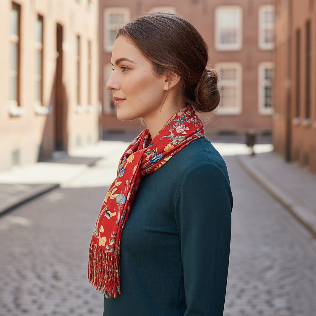 La Marey Red Floral Printed Scarf image number 1