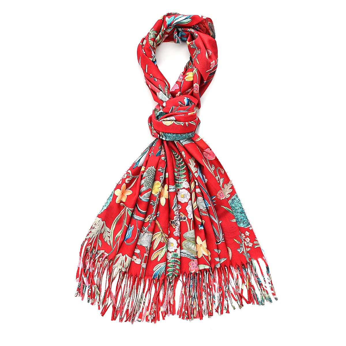La Marey Red Floral Printed Scarf image number 2