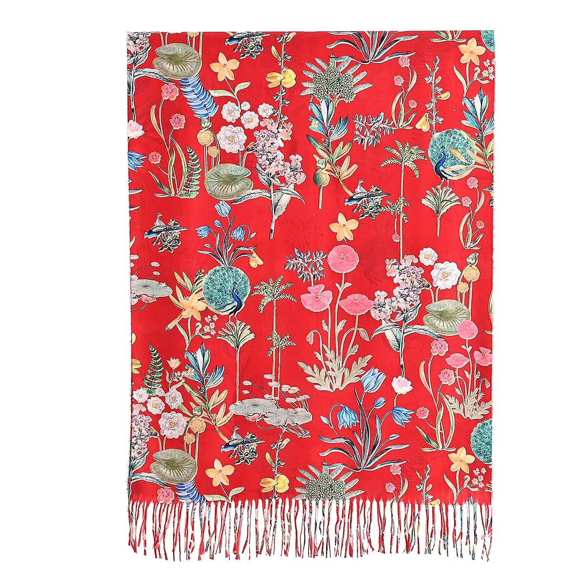La Marey Red Floral Printed Scarf image number 4