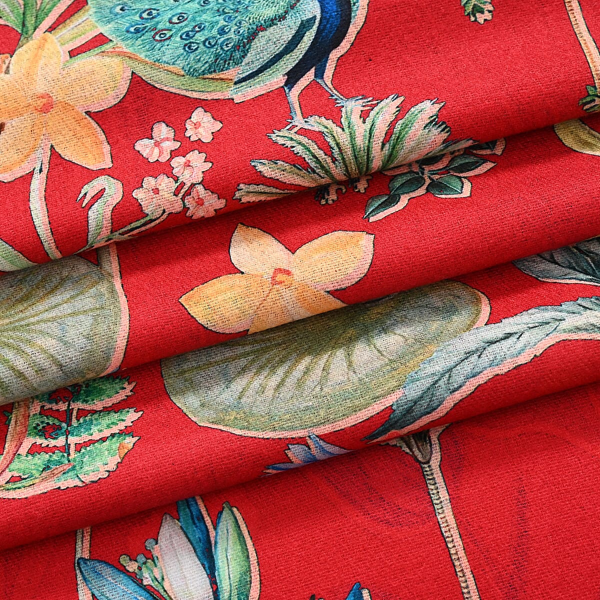 La Marey Red Floral Printed Scarf image number 5