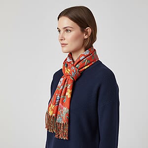 La Marey Orange Floral Printed Scarf