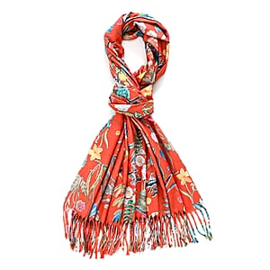 La Marey Orange Floral Printed Scarf