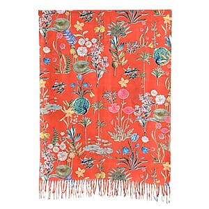La Marey Orange Floral Printed Scarf