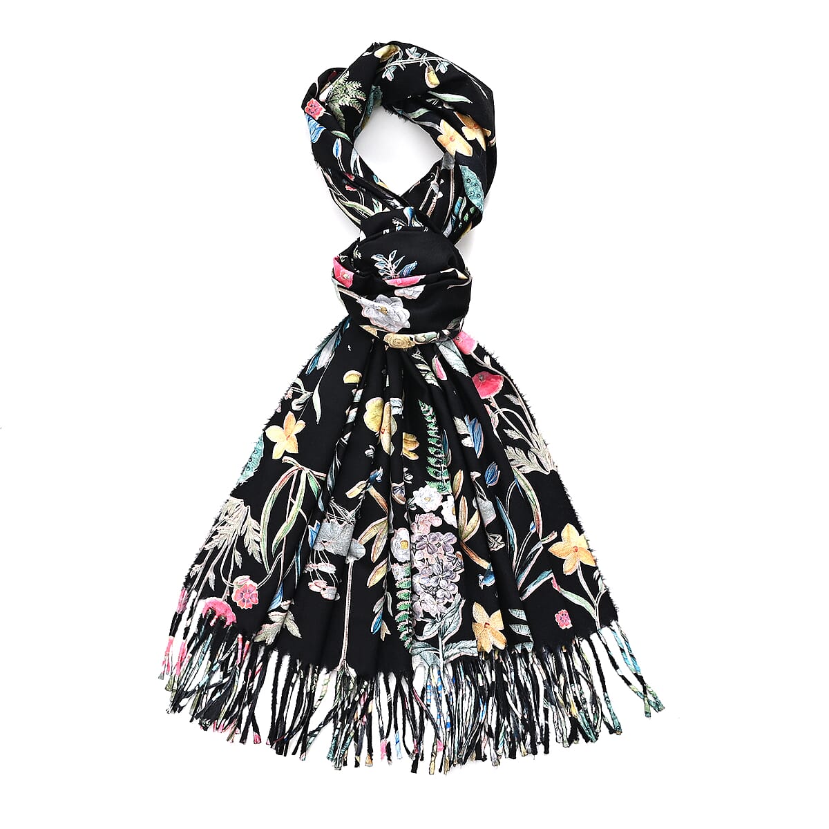 La Marey Black Floral Printed Scarf image number 2