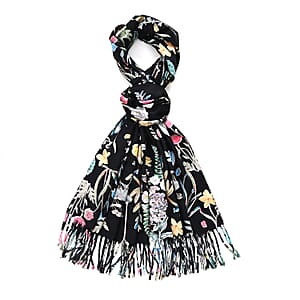 La Marey Black Floral Printed Scarf