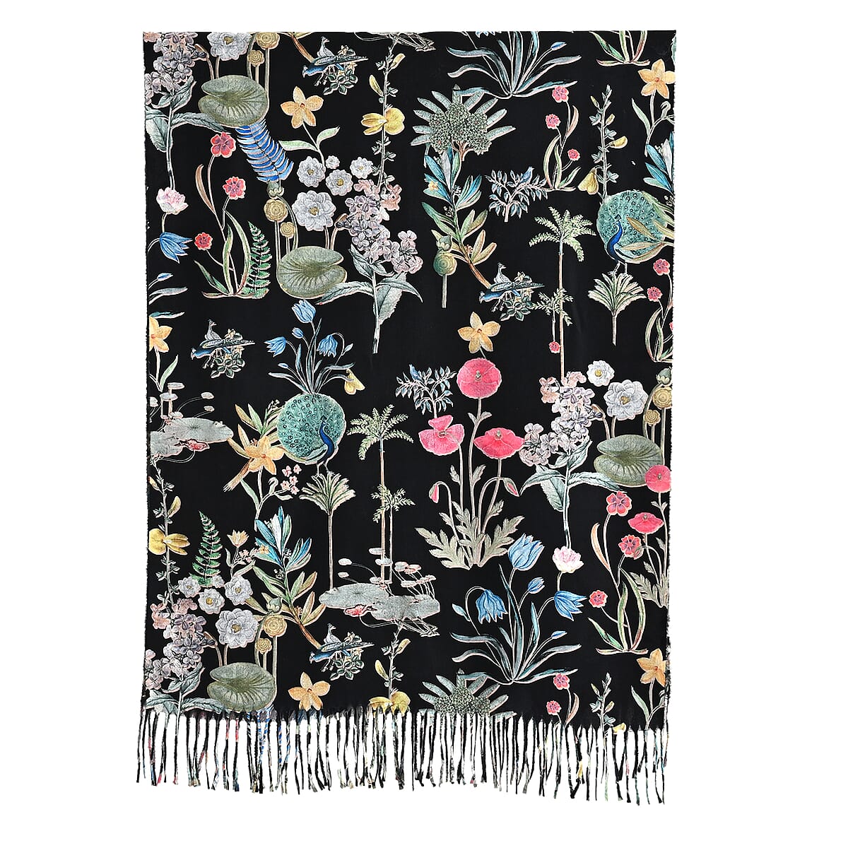 La Marey Black Floral Printed Scarf image number 3