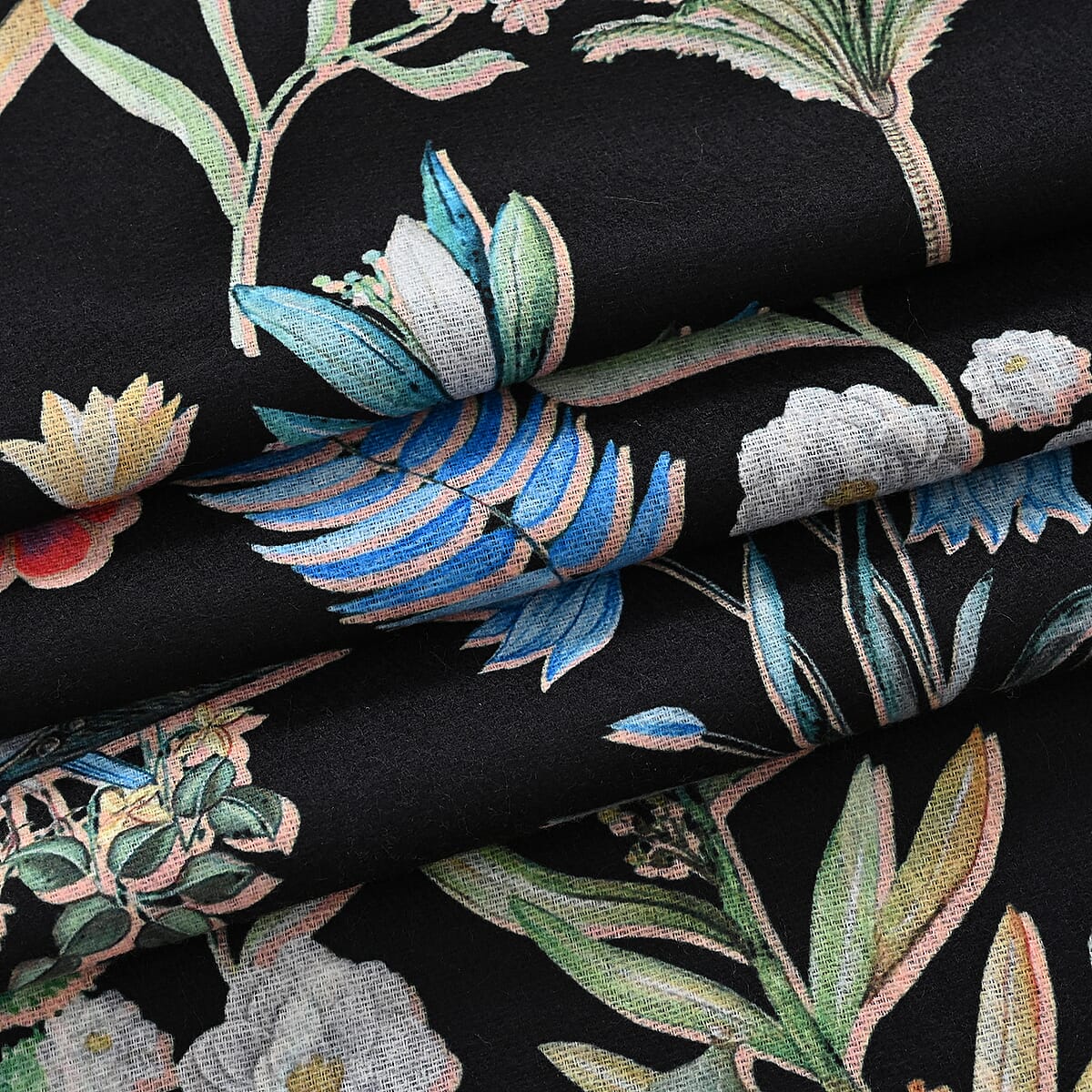 La Marey Black Floral Printed Scarf image number 5