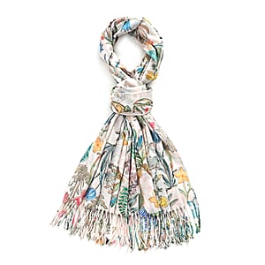 La Marey Beige Floral Printed Scarf