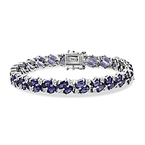 D'Joy Catalina Iolite and Moissanite 11.20 ctw Bracelet in Rhodium Over Sterling Silver (6.50 In)