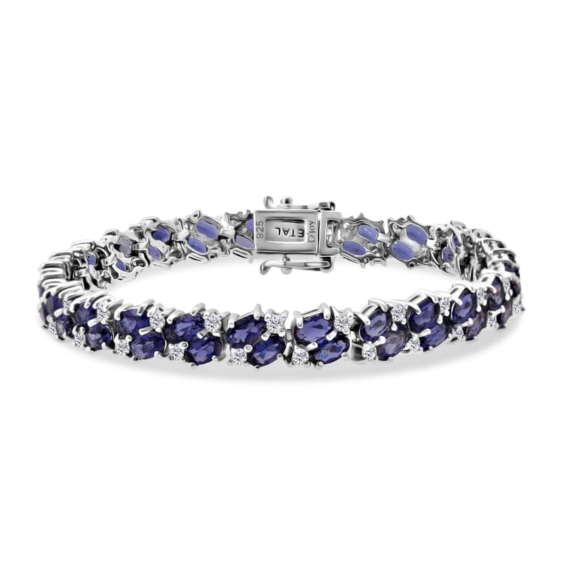 D'Joy Catalina Iolite and Moissanite 11.20 ctw Bracelet in Rhodium Over Sterling Silver (6.50 In)