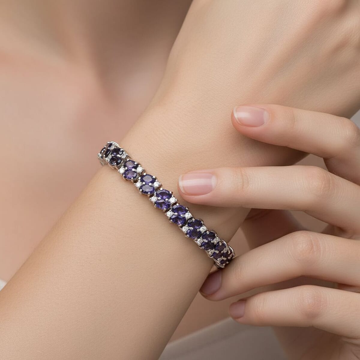 D'Joy Catalina Iolite and Moissanite 11.20 ctw Bracelet in Rhodium Over Sterling Silver (6.50 In) image number 2