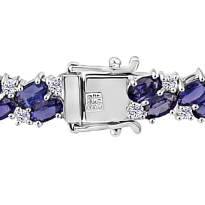 D'Joy Catalina Iolite and Moissanite 11.20 ctw Bracelet in Rhodium Over Sterling Silver (6.50 In)