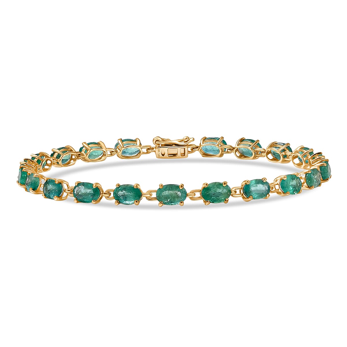 Doorbuster Luxoro AAA Kafubu River Emerald 9.00 ctw Tennis Bracelet in 10K Yellow Gold (7.25 In) image number 0