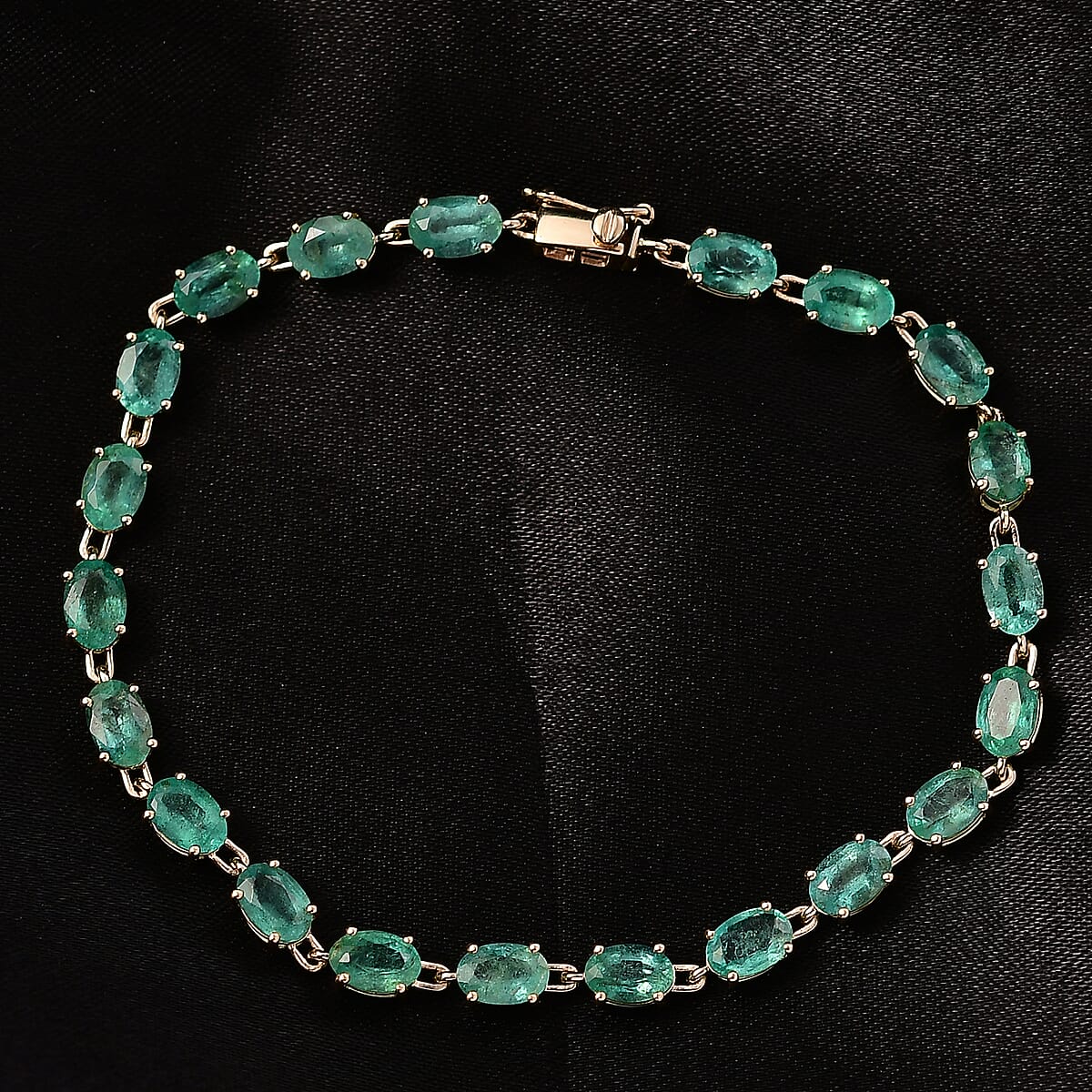 Doorbuster Luxoro AAA Kafubu River Emerald 9.00 ctw Tennis Bracelet in 10K Yellow Gold (7.25 In) image number 1