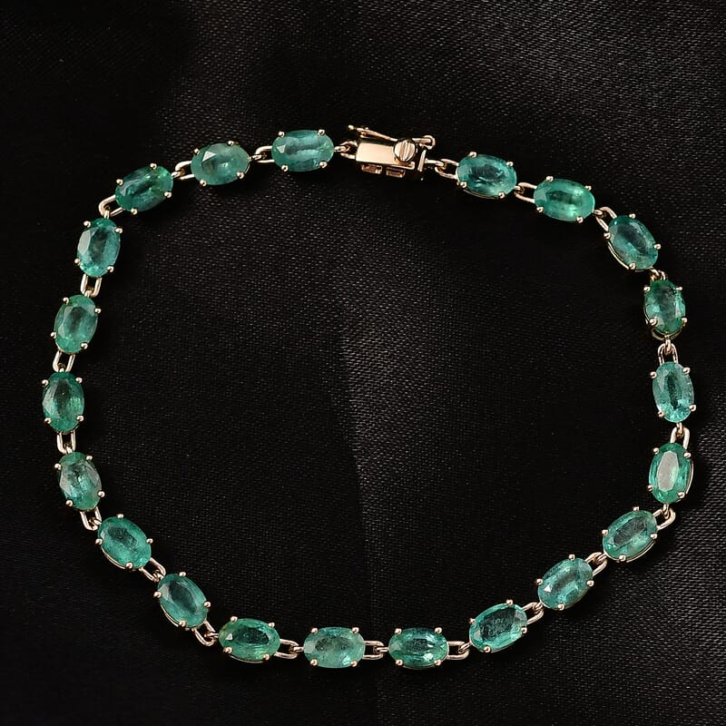 Luxoro AAA Kafubu River Emerald 9.00 ctw Tennis Bracelet in 10K Yellow Gold (7.25 In)