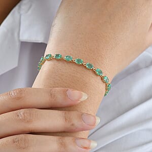 Doorbuster Luxoro AAA Kafubu River Emerald 9.00 ctw Tennis Bracelet in 10K Yellow Gold (7.25 In)