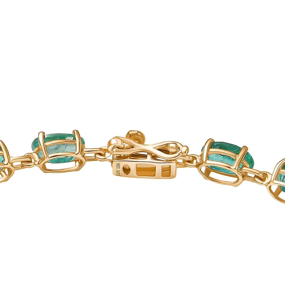 Doorbuster Luxoro AAA Kafubu River Emerald 9.00 ctw Tennis Bracelet in 10K Yellow Gold (7.25 In) image number 3