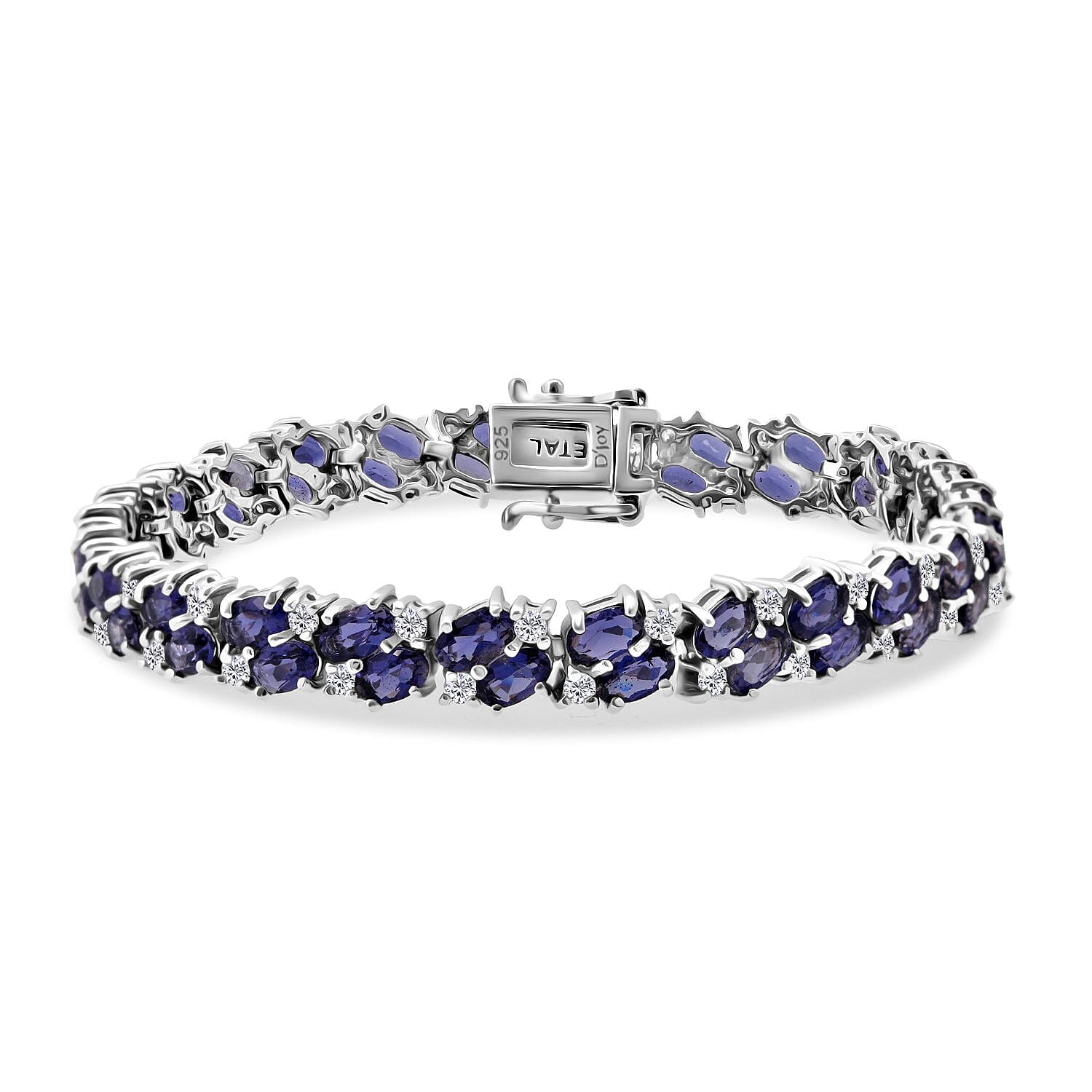 D'Joy Catalina Iolite and Moissanite 11.20 ctw Bracelet in Rhodium Over Sterling Silver (7.25 In)