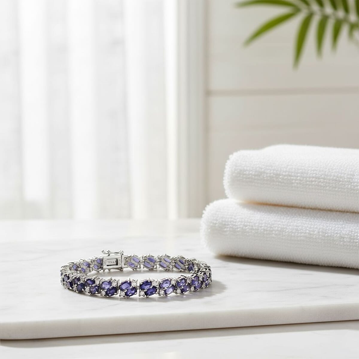 D'Joy Catalina Iolite and Moissanite 11.20 ctw Bracelet in Rhodium Over Sterling Silver (7.25 In) image number 1