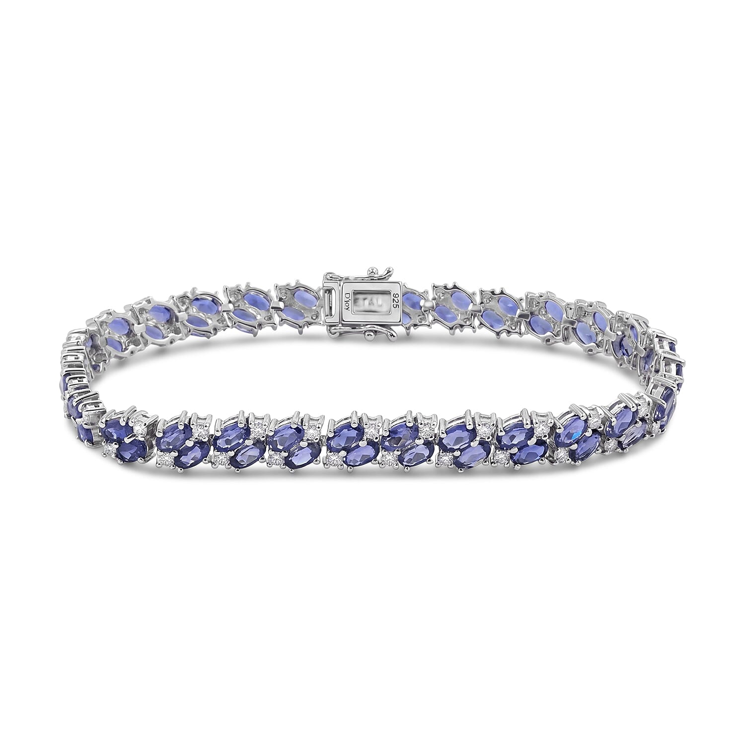 D'Joy Catalina Iolite and Moissanite 11.20 ctw Bracelet in Rhodium Over Sterling Silver (8.00 In) 3.05 ctw