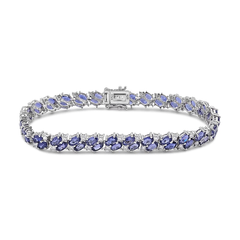 D'Joy Catalina Iolite and Moissanite 11.20 ctw Bracelet in Rhodium Over Sterling Silver (8.00 In) 3.05 ctw