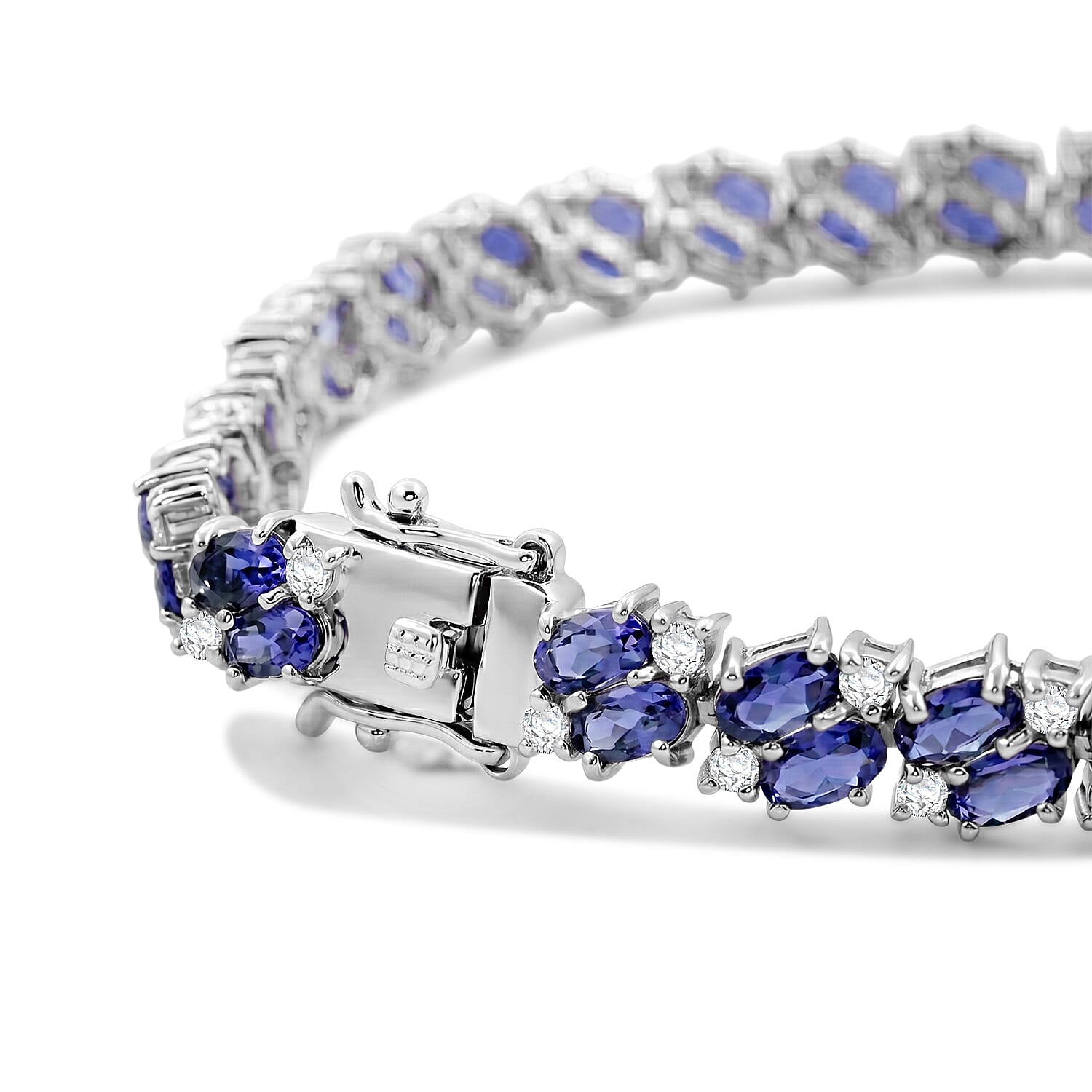 D'Joy Catalina Iolite and Moissanite 11.20 ctw Bracelet in Rhodium Over Sterling Silver (8.00 In) 3.05 ctw
