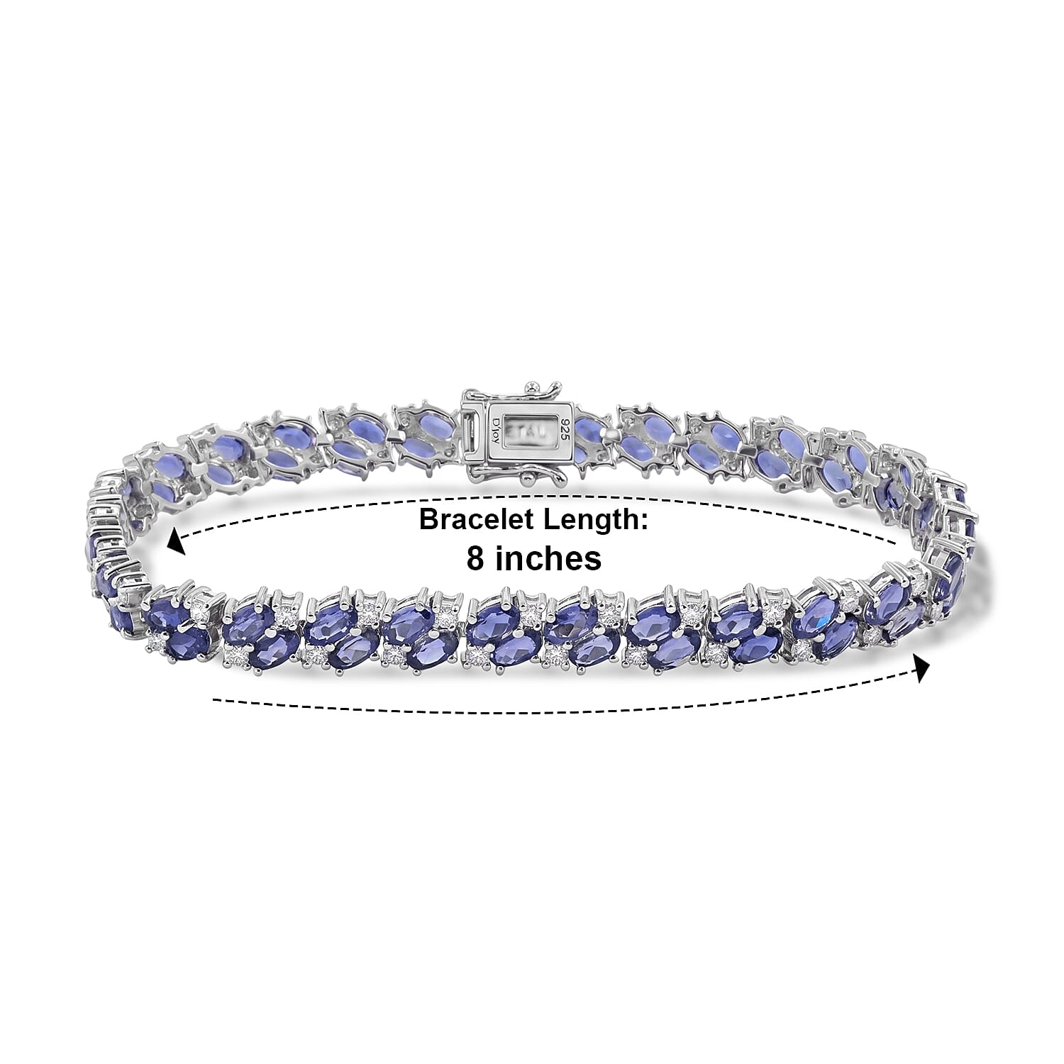 D'Joy Catalina Iolite and Moissanite 11.20 ctw Bracelet in Rhodium Over Sterling Silver (8.00 In) 3.05 ctw