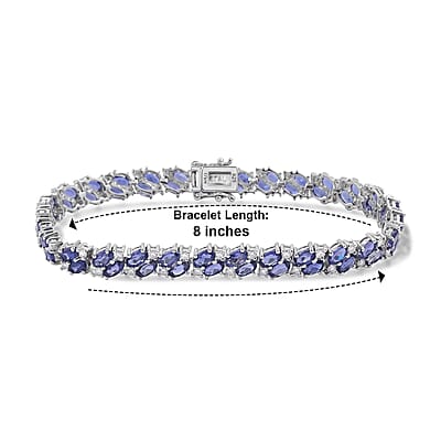D'Joy Catalina Iolite and Moissanite 11.20 ctw Bracelet in Rhodium Over Sterling Silver (8.00 In) 3.05 ctw